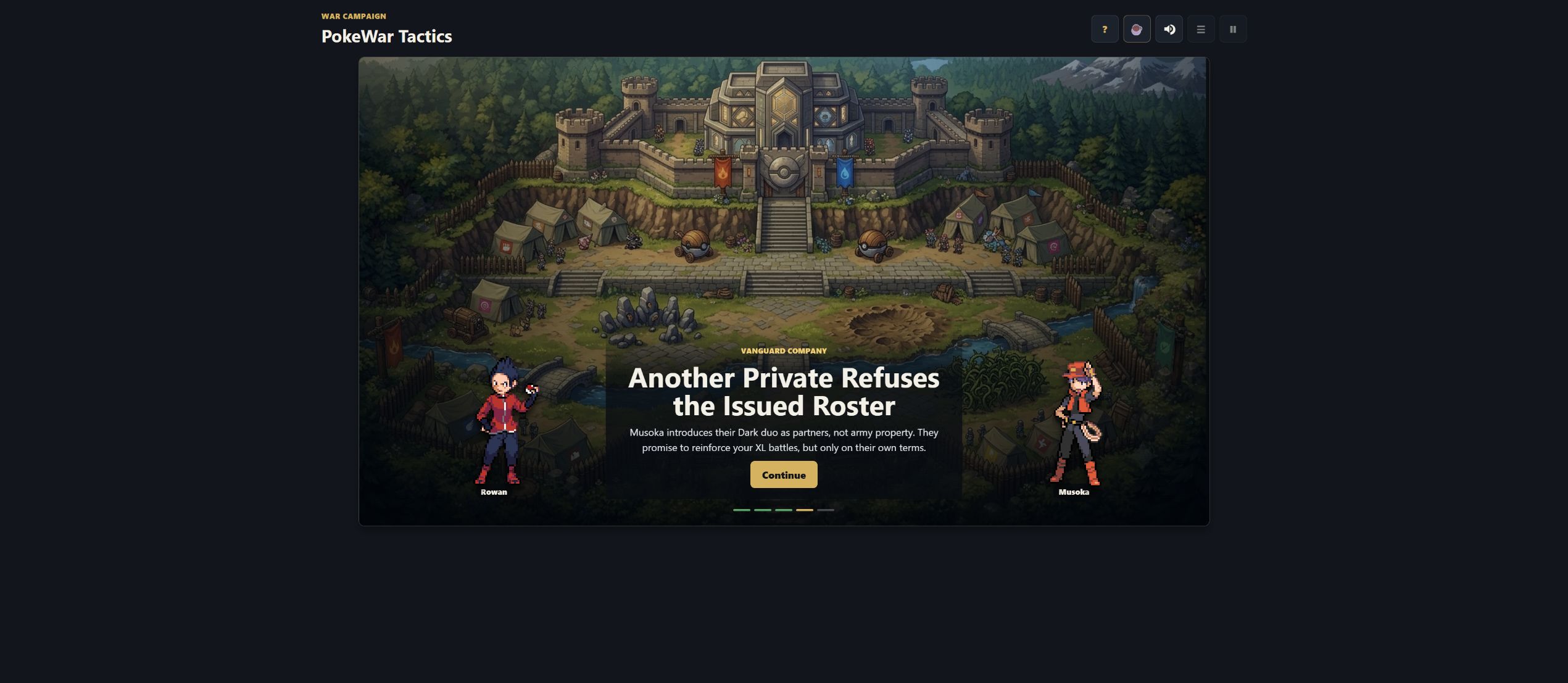 Current build campaign scene introducing Musoka and their partner Pokémon